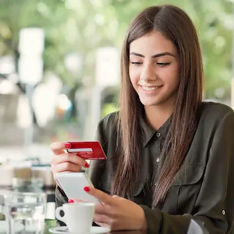 Lady looking at her card